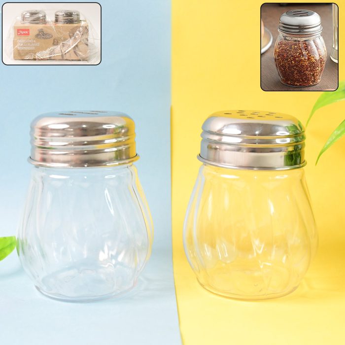 Apex Oregano & Chilli Flakes Dispenser Set – 2 Pcs Plastic Spice Shaker with Stainless Steel Lid