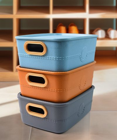 3-Piece Plastic Multipurpose Storage Basket Bin Set with Handle (3 Pcs Set)
