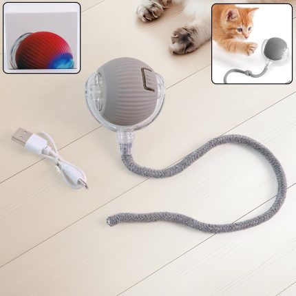 Rechargeable Interactive Cat Toy Ball with Detachable Braided Tail and LED Light (1 Pc)
