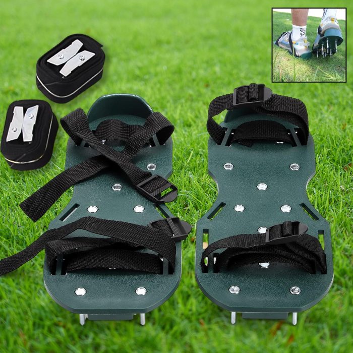Lawn Aerator Spiked Sandals – Green Studded Garden Grass Shoes (1 Pair)