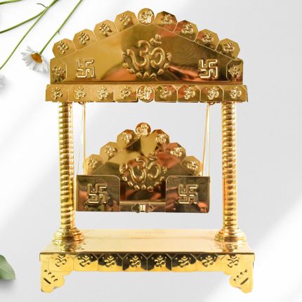 Traditional Brass-Coated Decorative Mini Jhula (Swing) for God Idol – 2 Pc