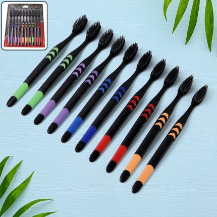 Soft Toothbrush With Plastic Round Box for Men and Women, Kids, Adults Plastic Toothbrush (10 pcs Set)