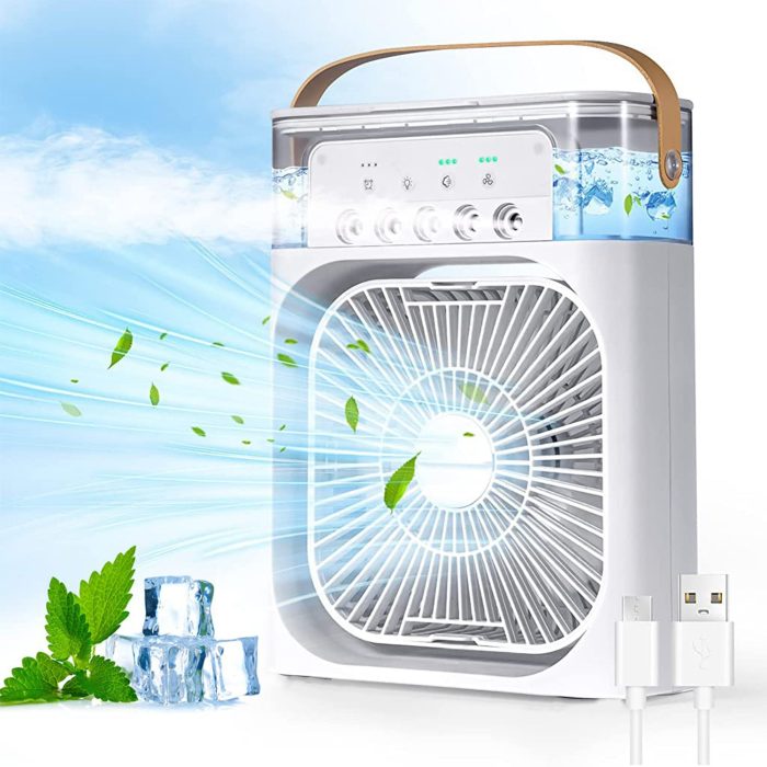 Portable Air Cooler Fan with 7-Color Light – Personal AC Fan