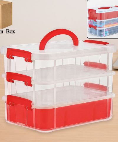 3-Layer Multi-Purpose Transparent Plastic Storage Carry Box with Handle