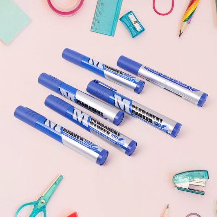 Premium Permanent Blue Marker Pen Set (6 Pcs Set)