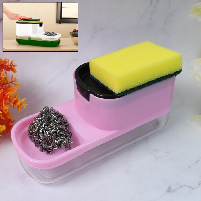 2 in 1 Plastic Dish Soap Liquid Dispenser Sponge Holder ,Sabudani  (1 Set)