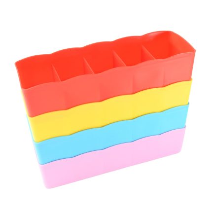 Desktop Storage Organizer Box Set - 5 Grid Compartments for Clothing, Underwear, Socks & Ties (4-Piece)