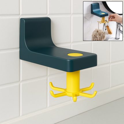 360 Degree Rotating Self Adhesive Plastic Wall Hook Hanger; Multifunctional Hanger with 6 Heavy Duty Claw Hooks