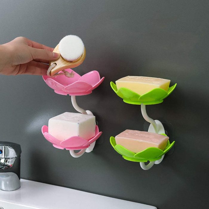 Double Layer Flower Self Draining Soap Dish Holder, Bathroom Shower Soap Holder Dish Storage Plate Tray for Bathroom, Kitchen, Bathtub