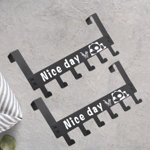 Heavy-Duty Carbon Steel Door Hook Hanger Rack (2 pc / 6 Hook / Black)