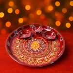 hand-painted-decorative-pooja-thali-with-ganesha-motif-and-diyas