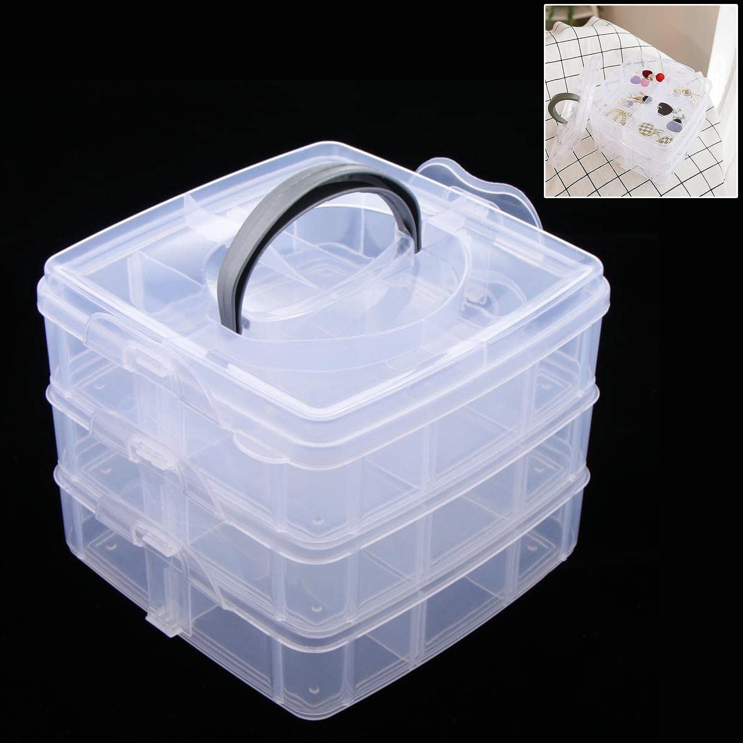 3-tier-18-sections-transparent-stackable-adjustable-compartment-slot-plastic-craft-storage-box