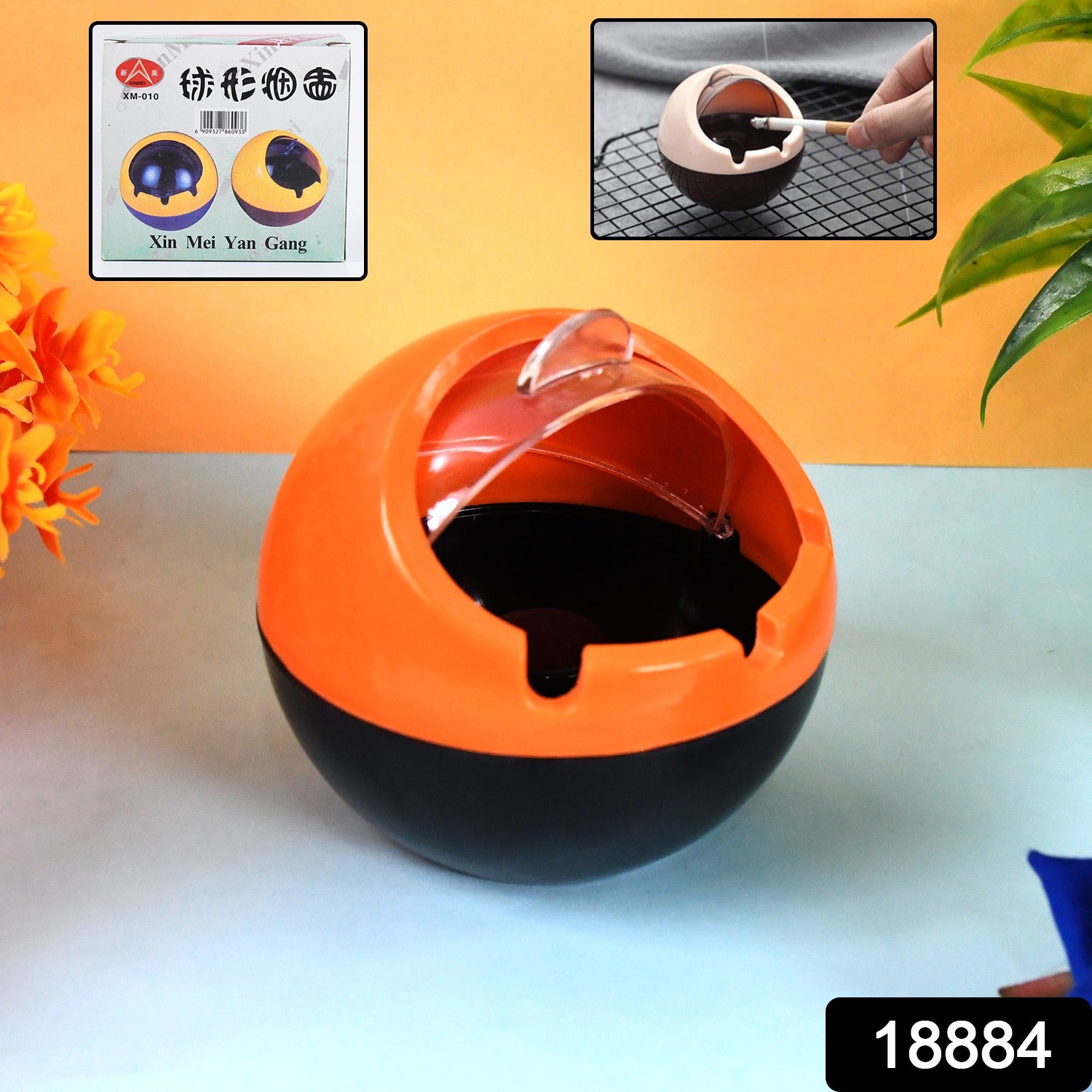 Ball Ashtray PP Plastic Windproof with Lid Indoor Outdoor Patio Car Portable Ashtray