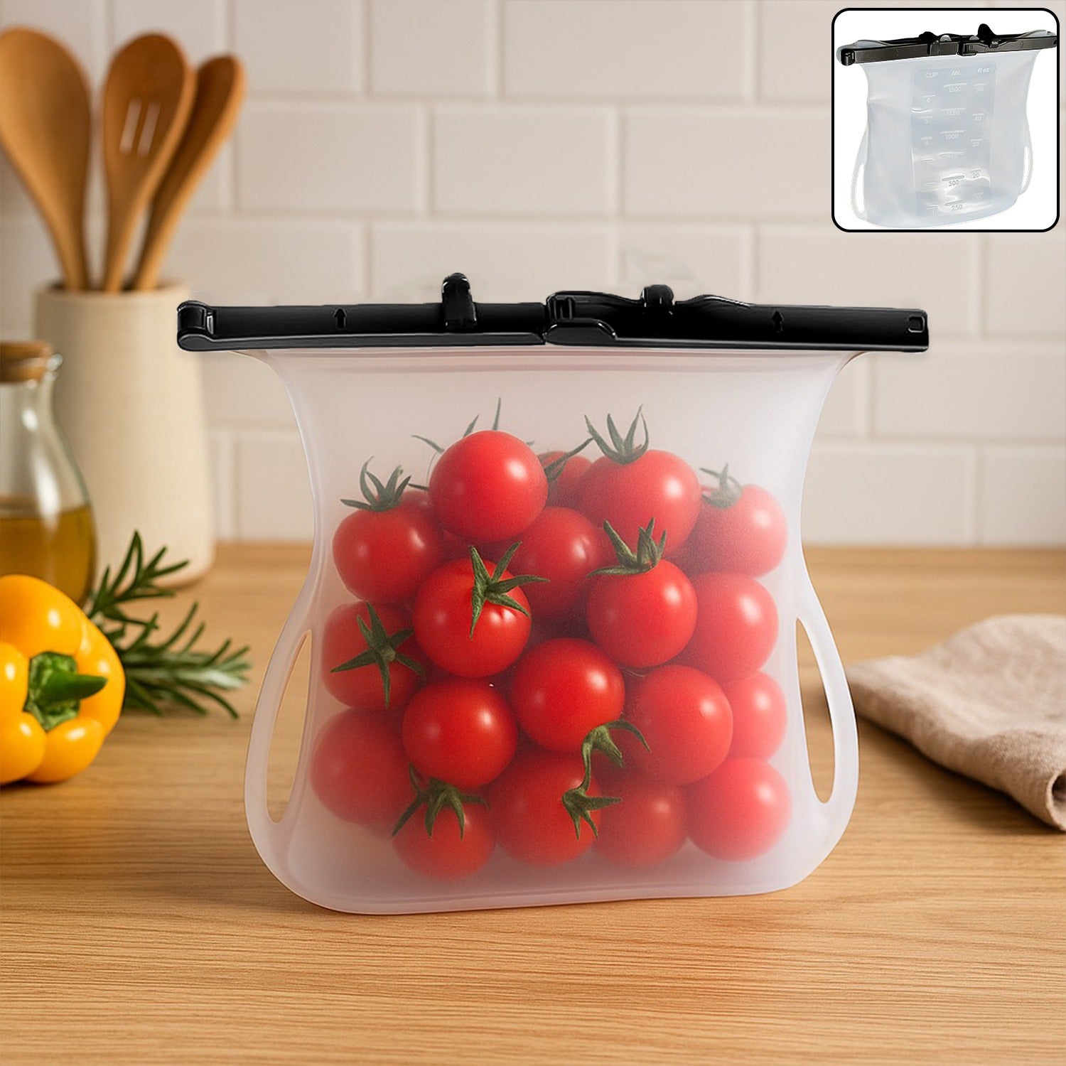 Reusable Silicone Food Storage Bag – Leakproof, Flat Bottom, Freezer & Microwave Safe, BPA-Free Snack & Sandwich Bag (1 Pc)