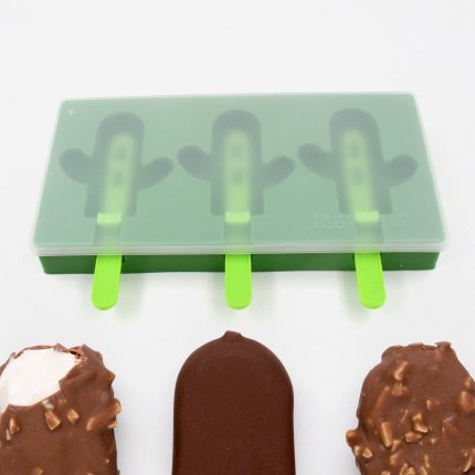 Ice Cream Mould sicle Mold, Cactus Shape Ice  Molds Homemade sicle for DIY Ice sicle, 3-Cavity Summer Food Kitchen Tools (1 Pc)