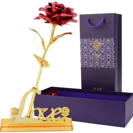 24k Gold Rose,hicoosee Gold Foil Plated Rose with LOVE Stand and Gift Box for Anniversary, Birthday, Wedding , Christmas ,Thanks giving