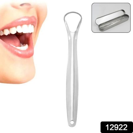 Stainless Steel Tongue Scraper for Bad Breath & Oral Hygiene, Metal Case Included (1 Pc)