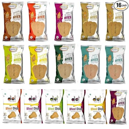 Maniarr's Plain Slim Bites Khakhra with14 Flavors (Combo Pack of 16), 790 Grams Wheat Khakhara, Healthy & Crispy, Low Carb Snack